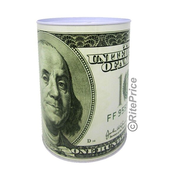 Ben Franklin One Hundred Dollar Bill Tin Piggy Banks 6" Tall Coin Saver(2 Pack) - Picture 6 of 9